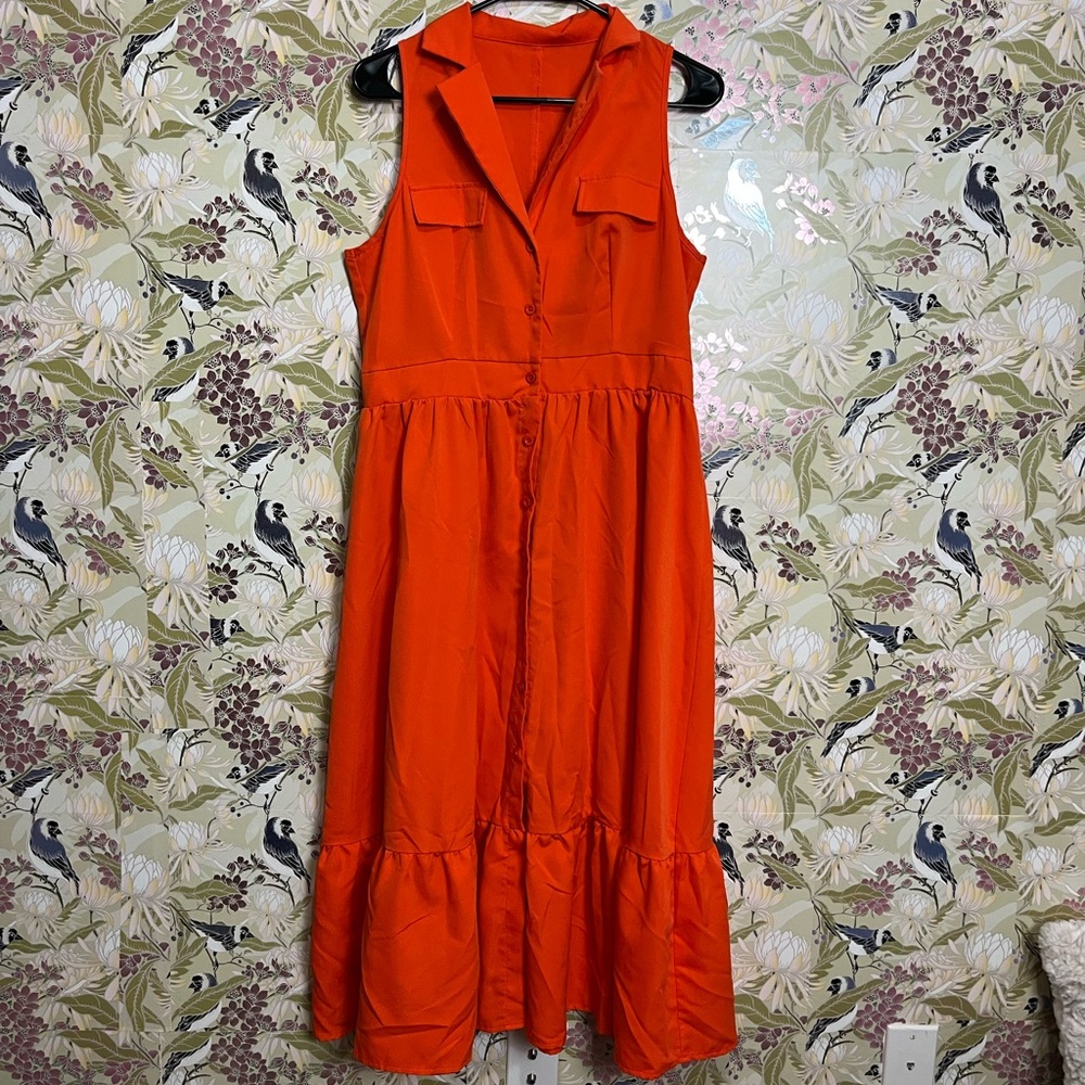 SHEIN Bold Orange Midi Dress